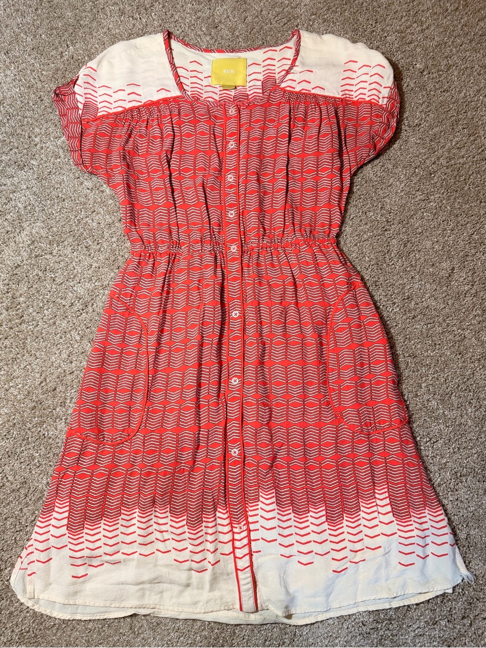Anthropologie Maeve Red & Cream Patterned Button-Front Casual Dress